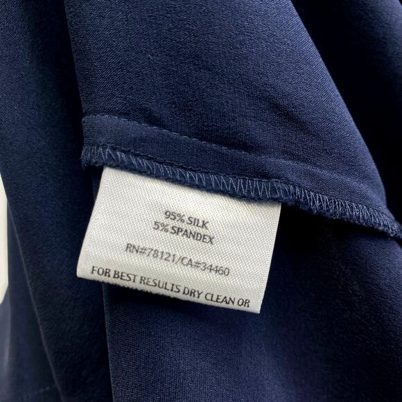 EILEEN FISHER Silk Navy Blue Sleeveless Tank Top Sz S Nautical Coastal Summer - Picture 6 of 8